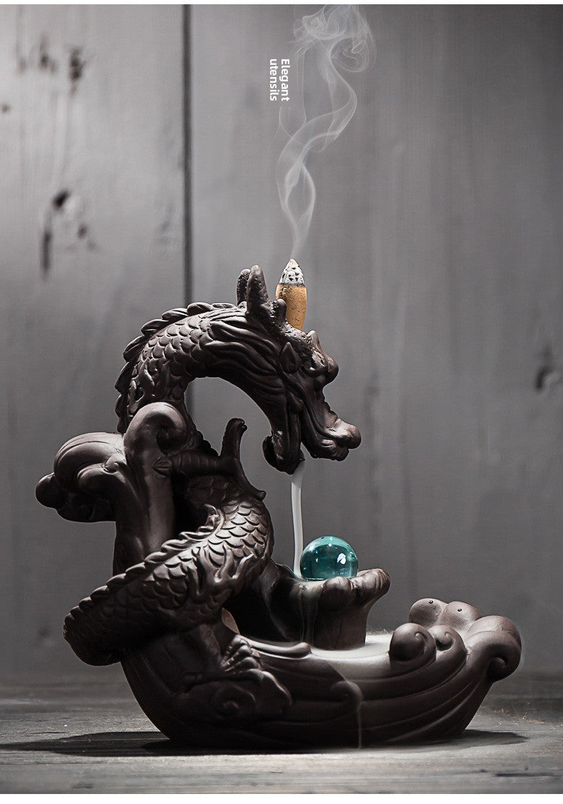 zensoullab Large Purple Clay Dragon Backflow Incense Burner Tea Ceremony Ornament Creative Incense Burner Dragon Home Decor Incense Original