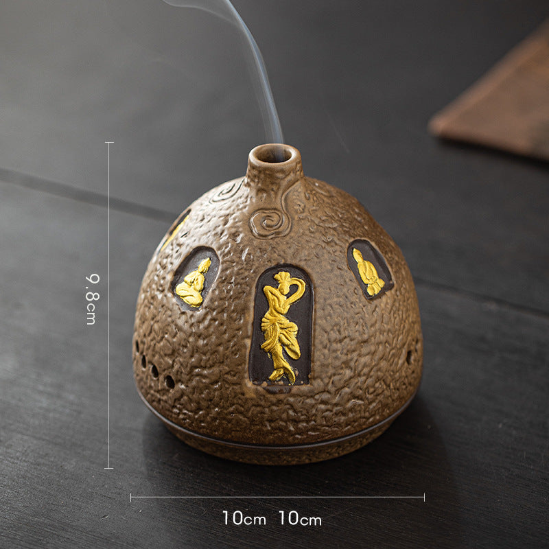 zensoullab Dunhuang Ceramic Incense Burner Home Indoor Incense Holder Incense Stand Aromatherapy Burner Zen Tea Room Desktop Incense Burner Ornament