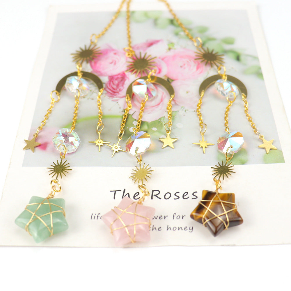 zensoullab Sun Catcher Crystal Pentagram Star Wrapped Pendant Light Hanging Decoration Garden Accessory