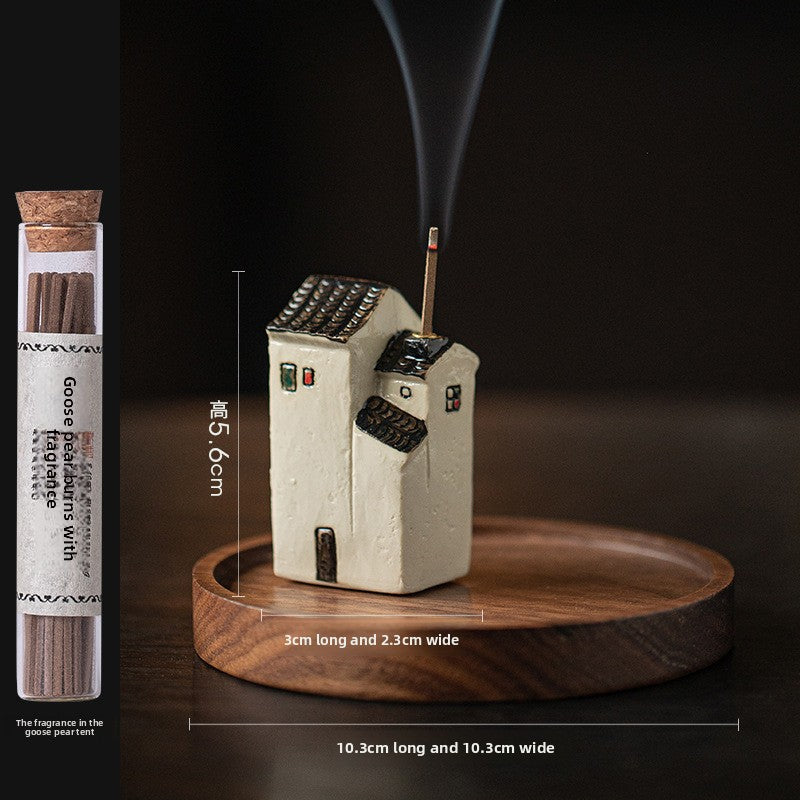 zensoullab Jiangnan Style Ceramic Mini Small House Incense Socket Zen Tea Room Tea Table Ancient Style Small Incense Burner Incense Holder Ornament