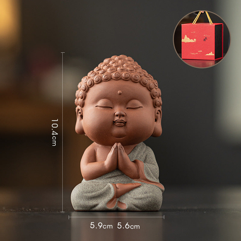 zensoullab Zen Purple Clay Small Buddha Figurine Cute Buddha Statue Chinese Style Home Tea Room Curio Shelf Tea Table Decoration