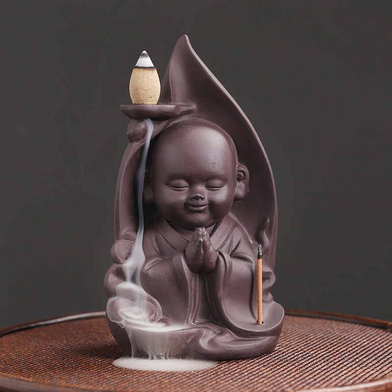 zensoullab Purple Clay Sandalwood Incense Burner Craft Ornament Original Xiangyun Little Monk Incense Holder Waterfall Backflow Incense Burner