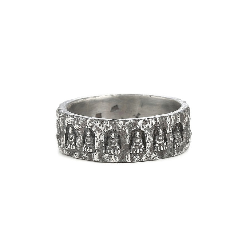 zensoullab Original Design Thai Silver Vintage Buddha Cave Ring for Men and Women Creative Personality National Style Trendy Open Ring