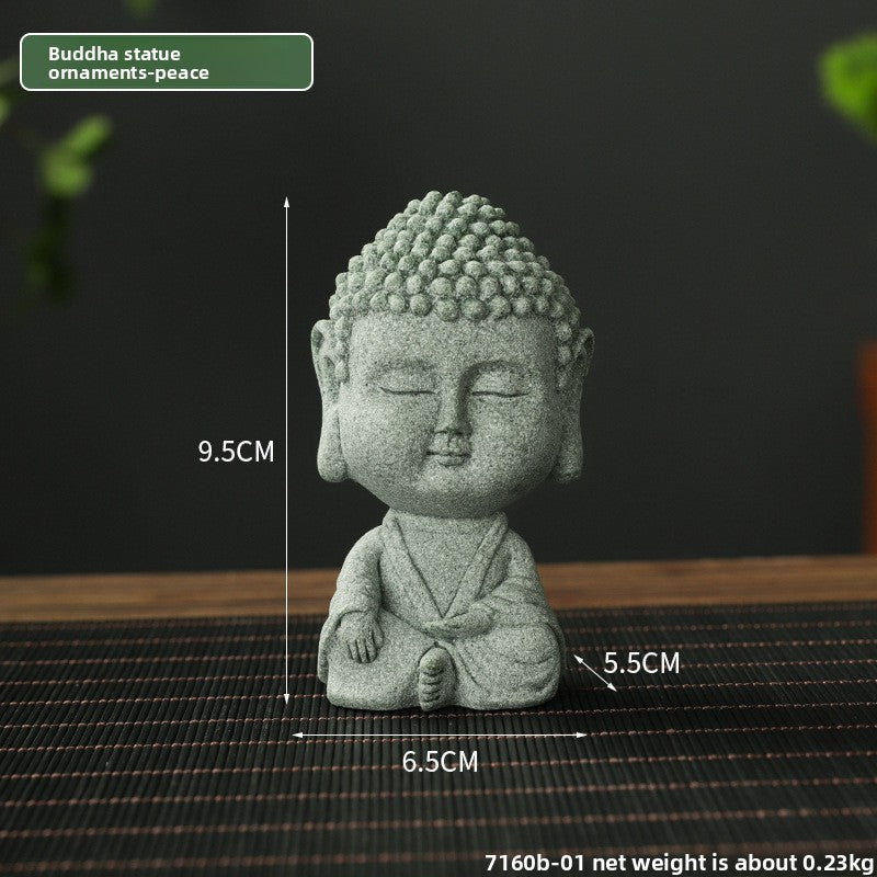 zensoullab Green Sandstone Buddha Statue Ornament Micro Landscape Fish Tank Landscaping Rockery Bonsai Living Room Zen Tea Tabletop Stone Small Sitting Buddha