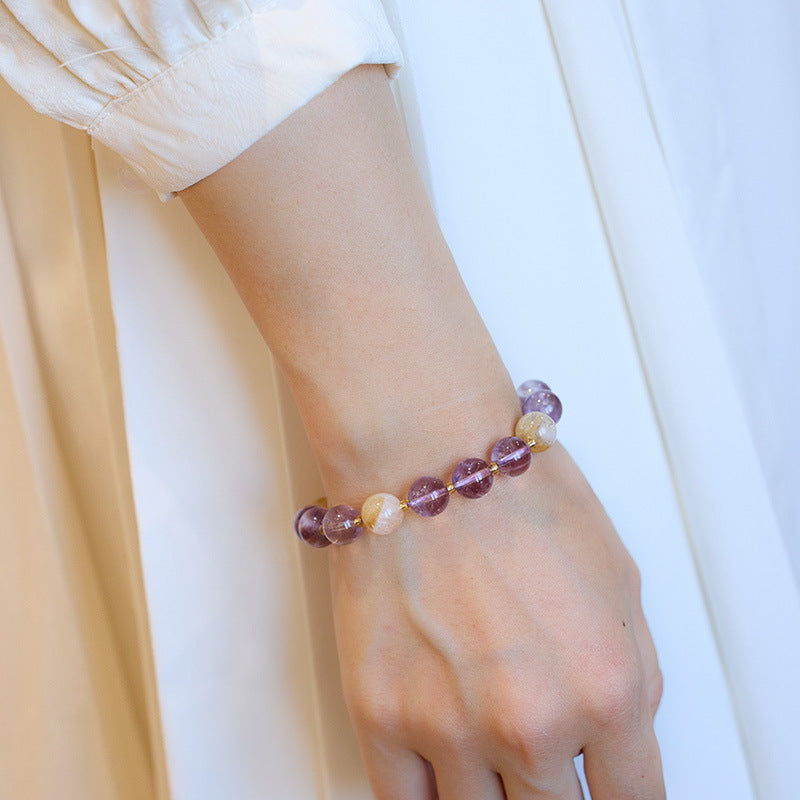zensoullab Nine Purple Fire Bracelet Natural Amethyst Purple Bracelet Multi-Gem Good Luck Beads