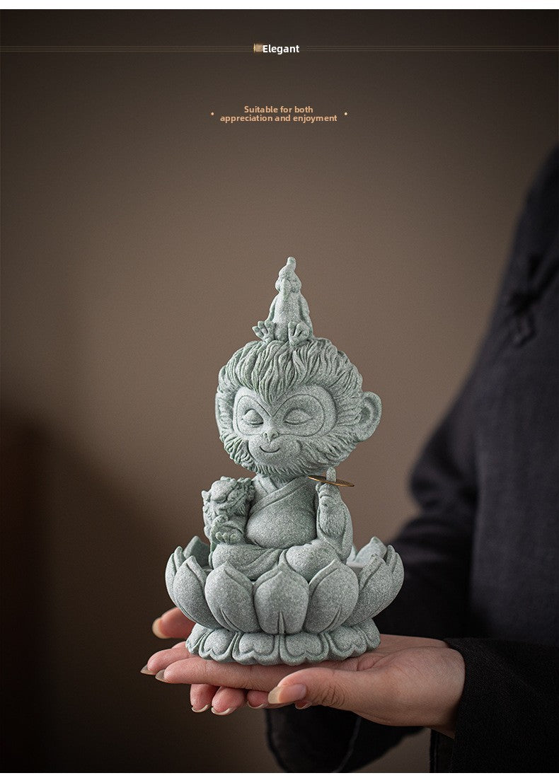 zensoullab Zen Style Chinese Qingsha Cultural Creative Great Sage Wukong Desktop Ornament Creative Home Living Room Fish Tank Landscaping Decoration Display