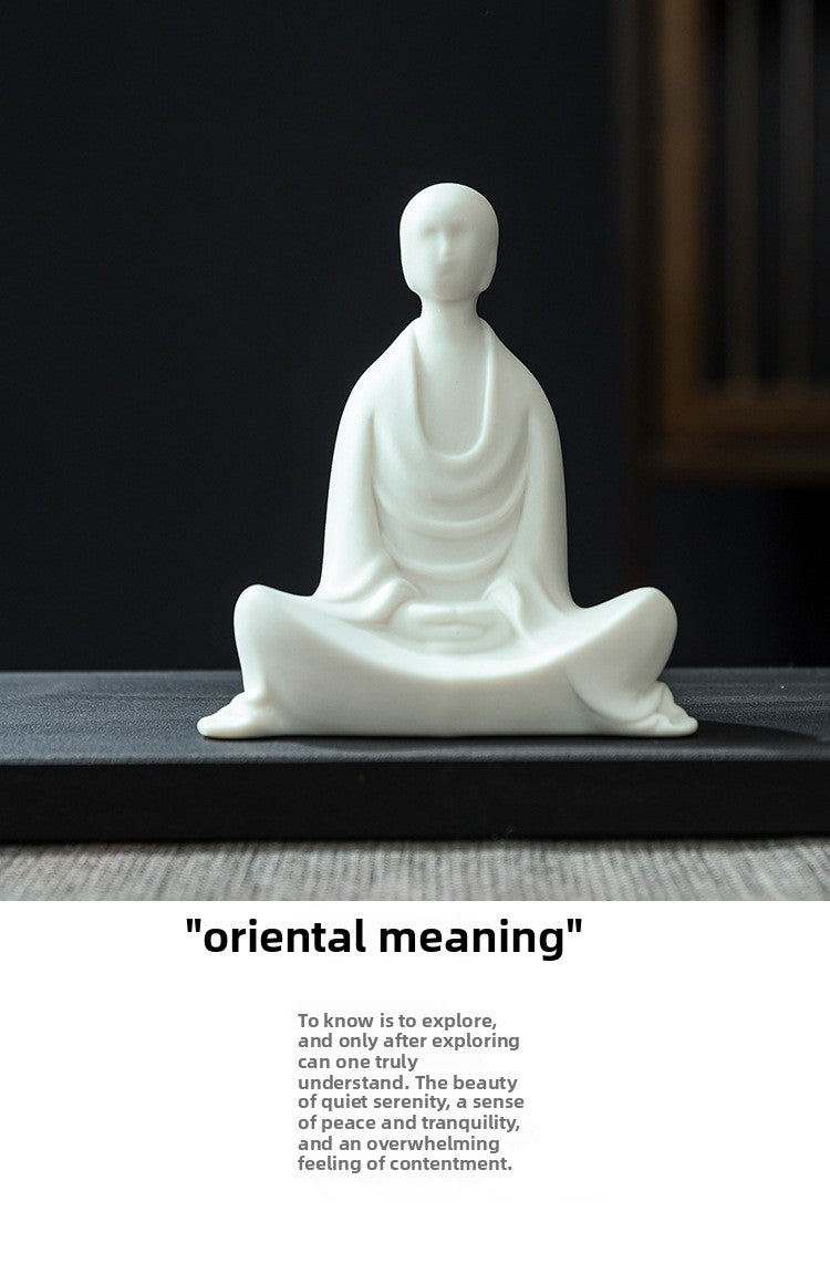 zensoullab Zen Ceramic Formless Buddha Chinese Style Living Room Tea Room Desktop Ornament White Porcelain Little Monk Fish Tank Bonsai Decoration Figurine