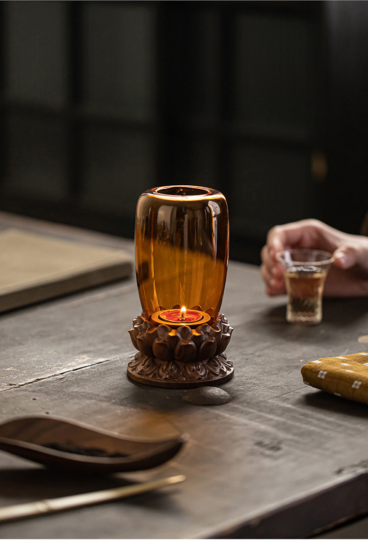 Zensoullab Antique Glass Candlestick Windshield Lampshade Lotus Buddha Candle Lamp Zen Tea Room Decoration Aromatherapy Candle Ambience Light