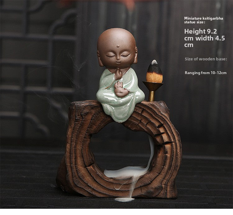 zensoullab Yunshang Tea Pet Ornament Creative Little Monk Purple Clay Backflow Incense Burner Tea Set Accessories Home Office Art Ornament