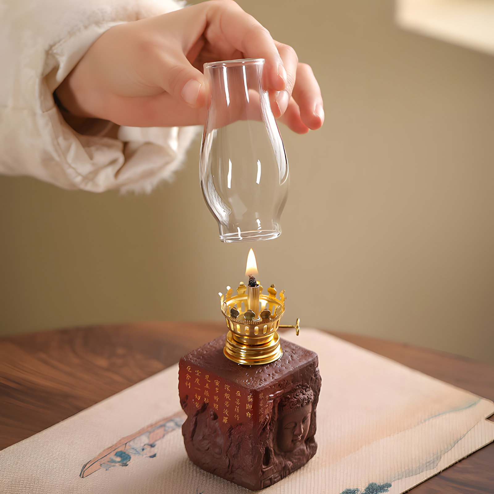 zensoullab Serenity Meadow Oriental Candle Holder (3 Colors)｜Handcrafted Glass & Ceramic Lamp for Meditation