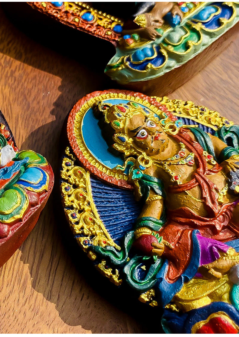 zensoullab Rubbing Table Hand-painted Thangka 3D Painted Table Decoration Great Wrath Yellow God of Wealth Mahakala Buddha Decoration Ornament