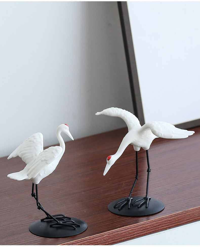 zensoullab Ceramic Crane Animal Red-crowned Crane Ornament New Chinese Style Potted Plant Fake Mountain Water Landscape Micro Landscape Desktop Decoration