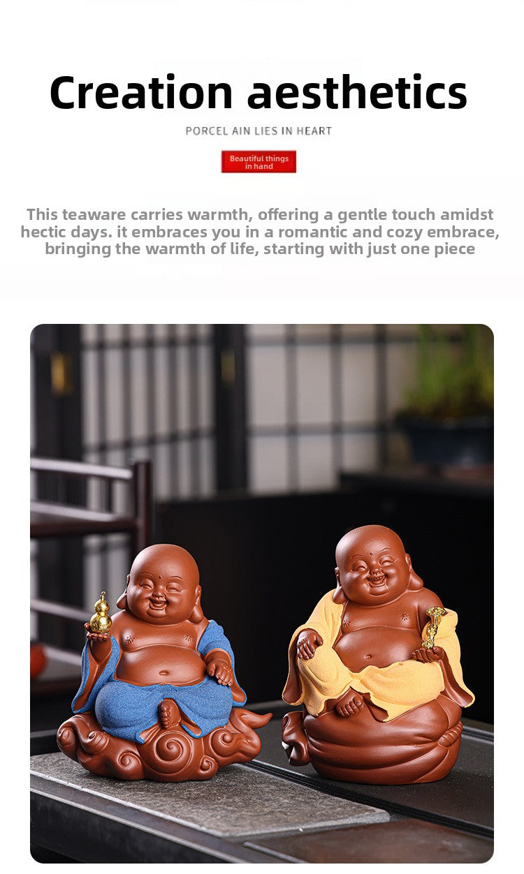zensoullab Purple Clay Wealth-Attracting Big-Bellied Maitreya Buddha Tea Pet Kung Fu Tea Ornament Premium Cultivable Zen Tea Plaything Tea Table Desktop Decoration