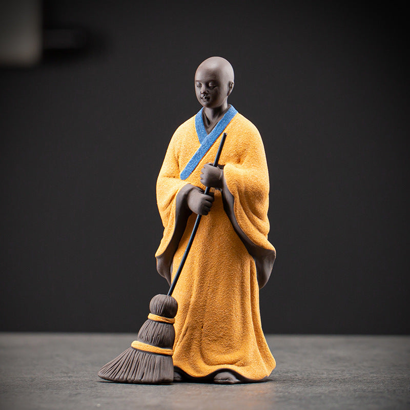 zensoullab Sweeping Monk Ceramic Little Monk Creative Ornament Chinese Style Study Office Zen Desktop Decoration Craft Display
