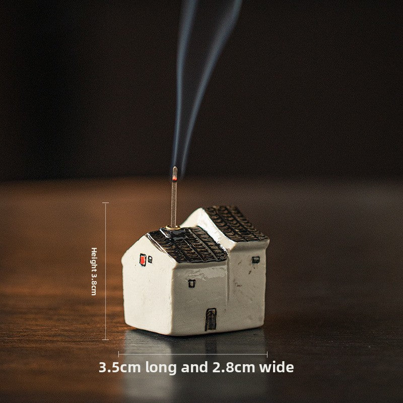 zensoullab Jiangnan Style Ceramic Mini Small House Incense Socket Zen Tea Room Tea Table Ancient Style Small Incense Burner Incense Holder Ornament