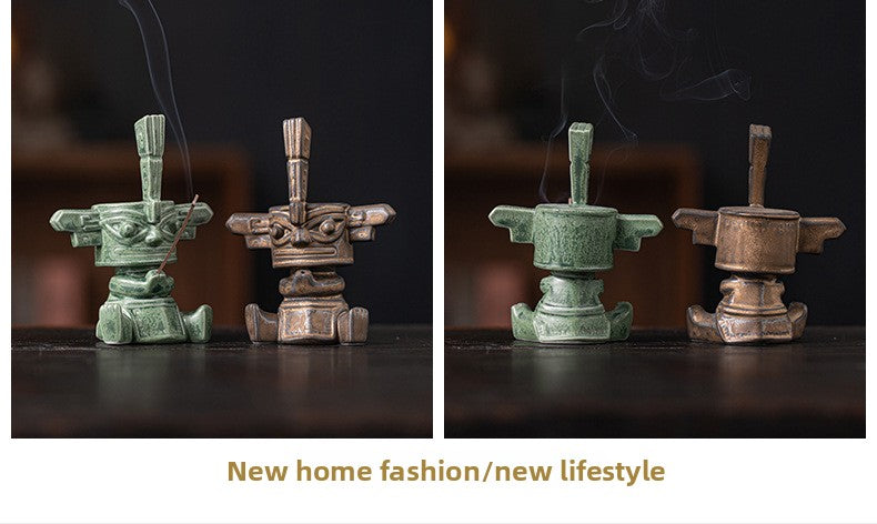 zensoullab Sanxingdui Bronze Large Standing Figure Mask Incense Burner Incense Holder Ceramic Ornament Study Desk Cultural Creative Figurine Gift