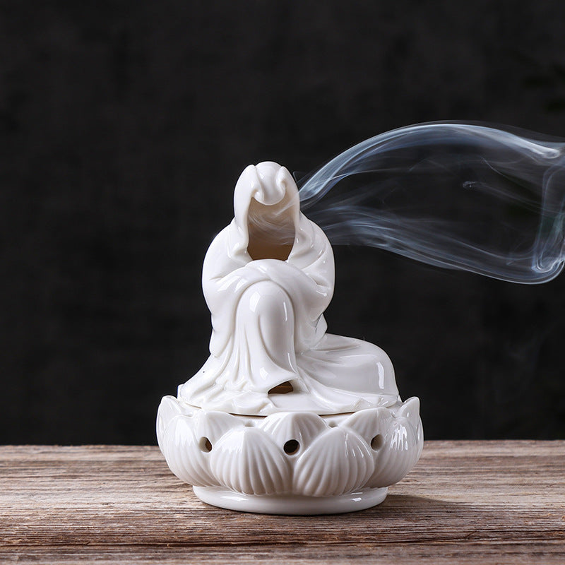 zensoullab Creative Ceramic Phaseless Buddha Figure Incense Burner Tea Ceremony Accessories Indoor Agarwood Home Zen Incense Holder Decoration
