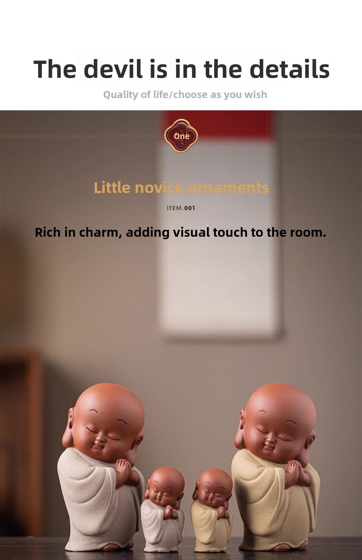 zensoullab New Chinese Style Ceramic Zen Little Monk Premium Desktop Ornament Creative Home Fish Tank Landscaping Tea Pet Decoration