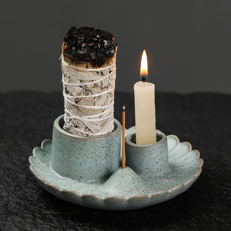 Peruvian Sacred Wood Tray Sage Tray Sacred Wood Stand Candle Holder Candle Tray Incense Burner Ceramic