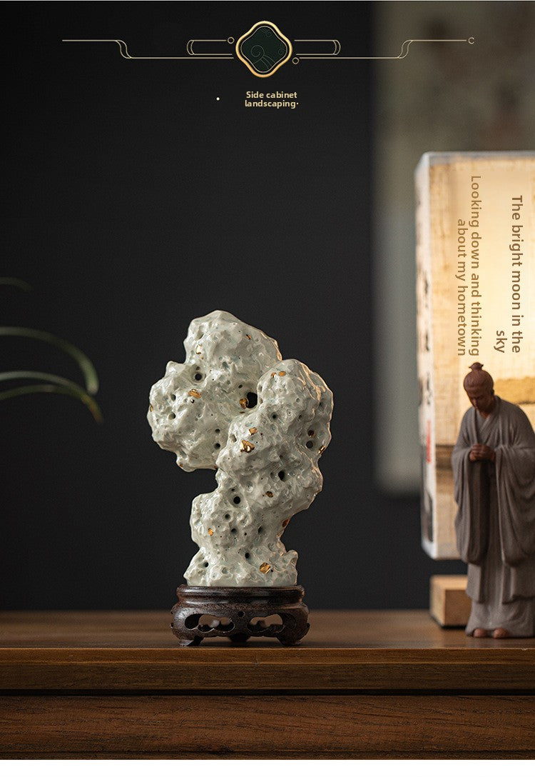 zensoullab Handmade Ceramic Taihu Stone Small Incense Burner for Home Indoor Tower Incense Burner Zen Tea Room Study Decoration Rockery Ornament