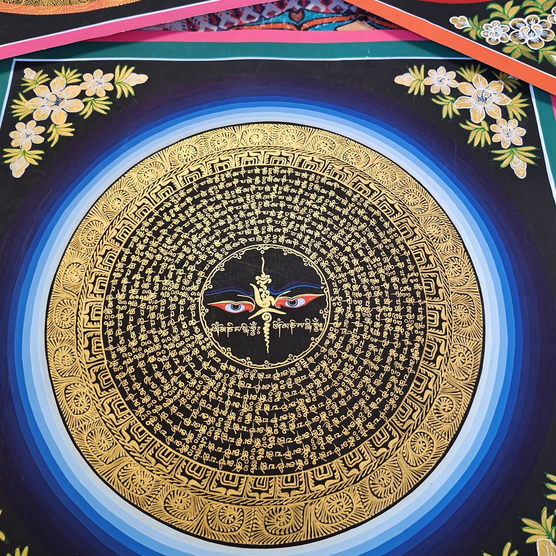 zensoullab Nepal Hand-painted Thangka Six-Word Mantra Mandala Mandala Sutra Decorative Painting Living Room Entrance Hanging Painting