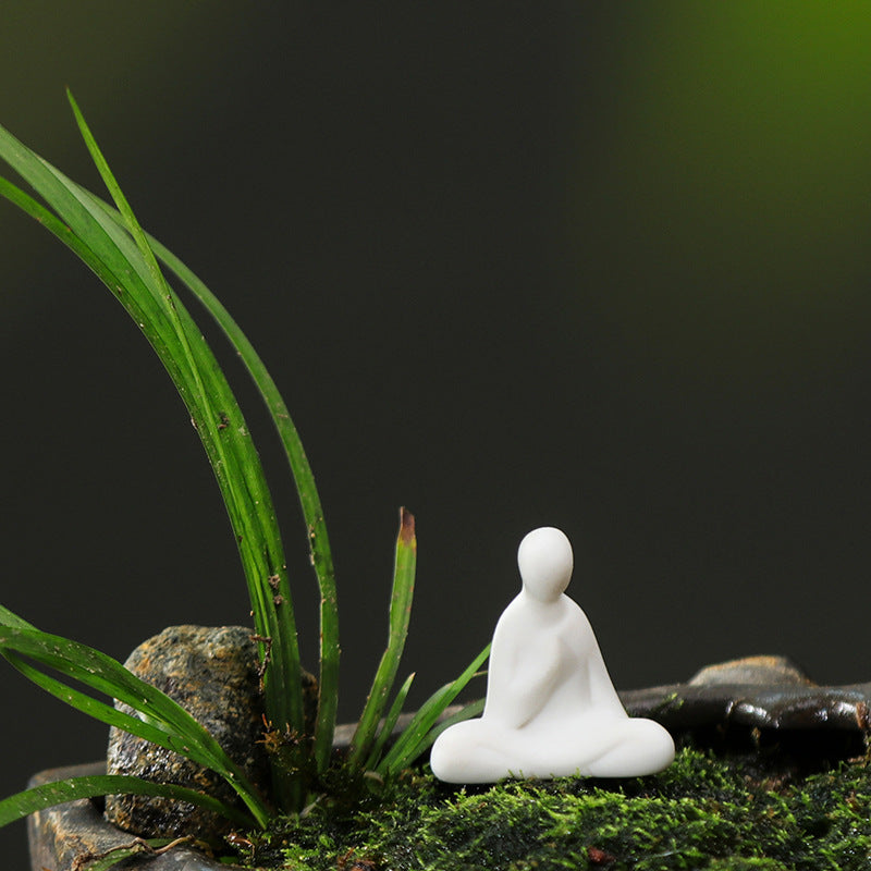 zensoullab Mini Extra Small Zen Ceramic Formless Buddha Microscopic Bonsai Fish Tank Tea Tray Accessories Little Monk Home Decoration