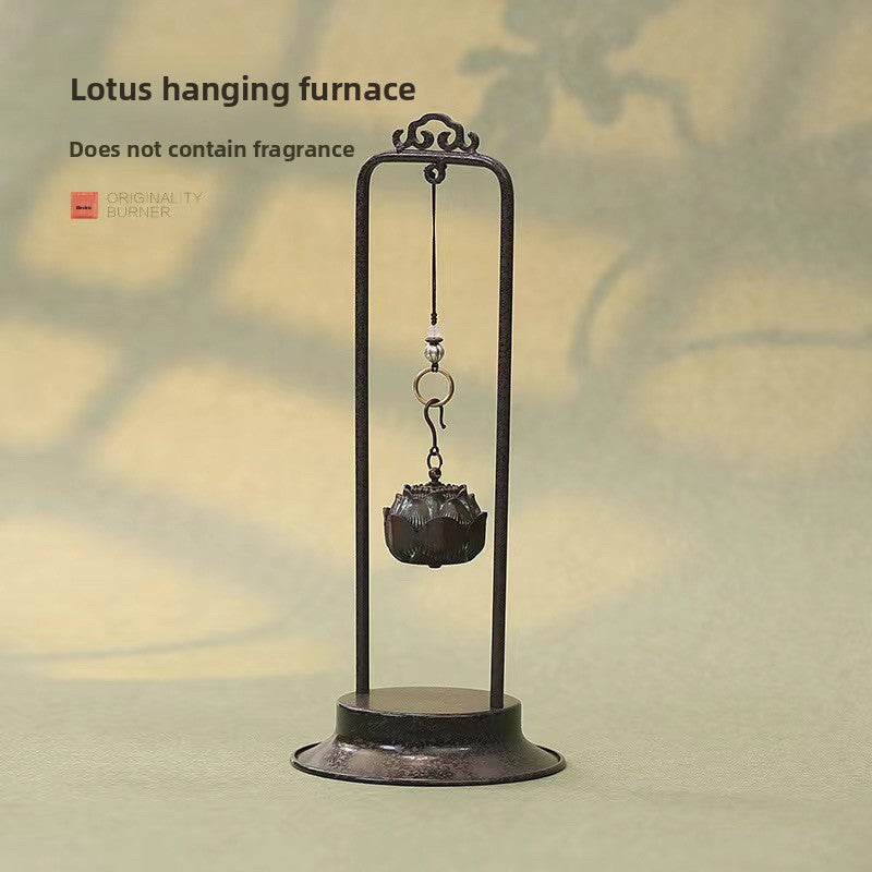 zensoullab Lotus Hanging Incense Burner Antique Chinese Style Metal Aromatherapy Burner Home Indoor Agarwood Incense Holder Tea Ceremony Coil Incense Burner