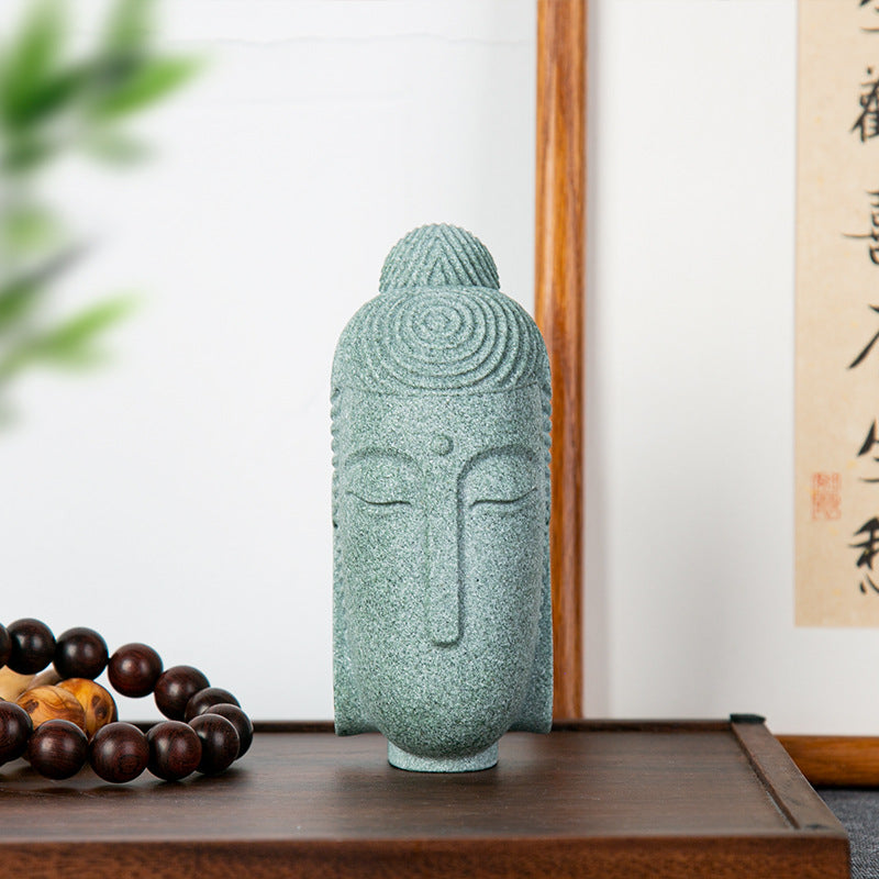 zensoullab Chinese Style National Trend Creative Stone Tea Pet Northern Wei Dynasty Buddha Head Home Office Decoration Green Sand Stone Zen Ornament