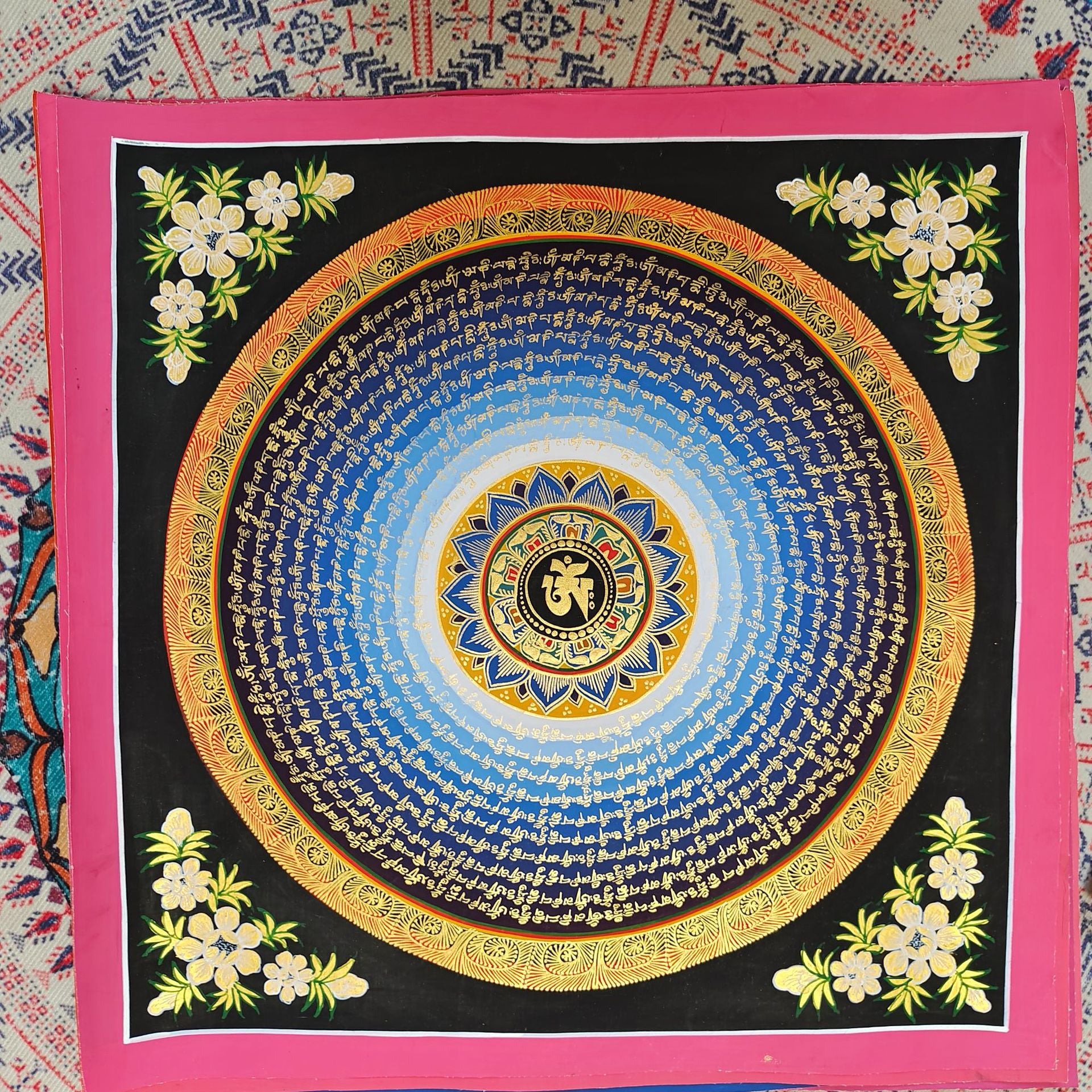 zensoullab Nepal Hand-painted Thangka Six-Word Mantra Mandala Mandala Sutra Decorative Painting Living Room Entrance Hanging Painting
