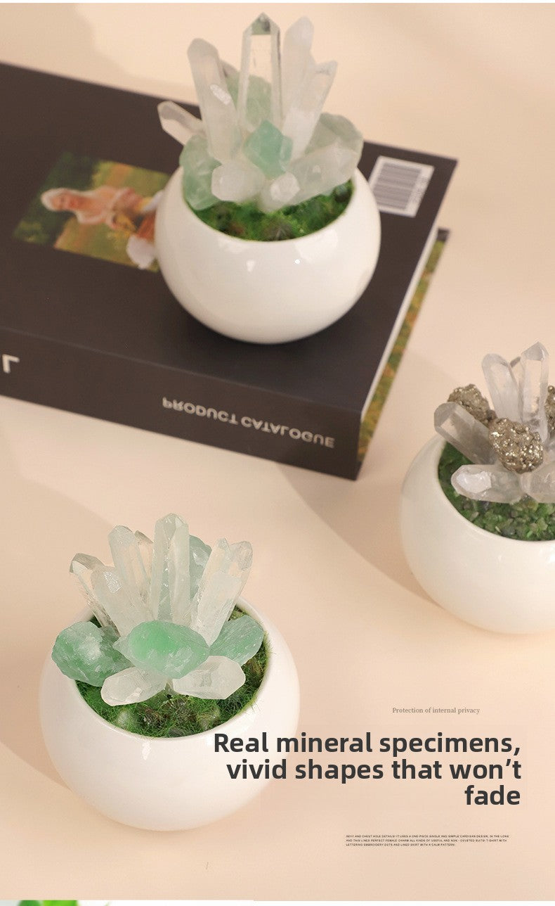 zensoullab Natural Crystal Raw Stone Mineral Potted Plant Artificial Crystal Column Fluorite Ornament Creative Desktop Aroma Stone Hot Sale
