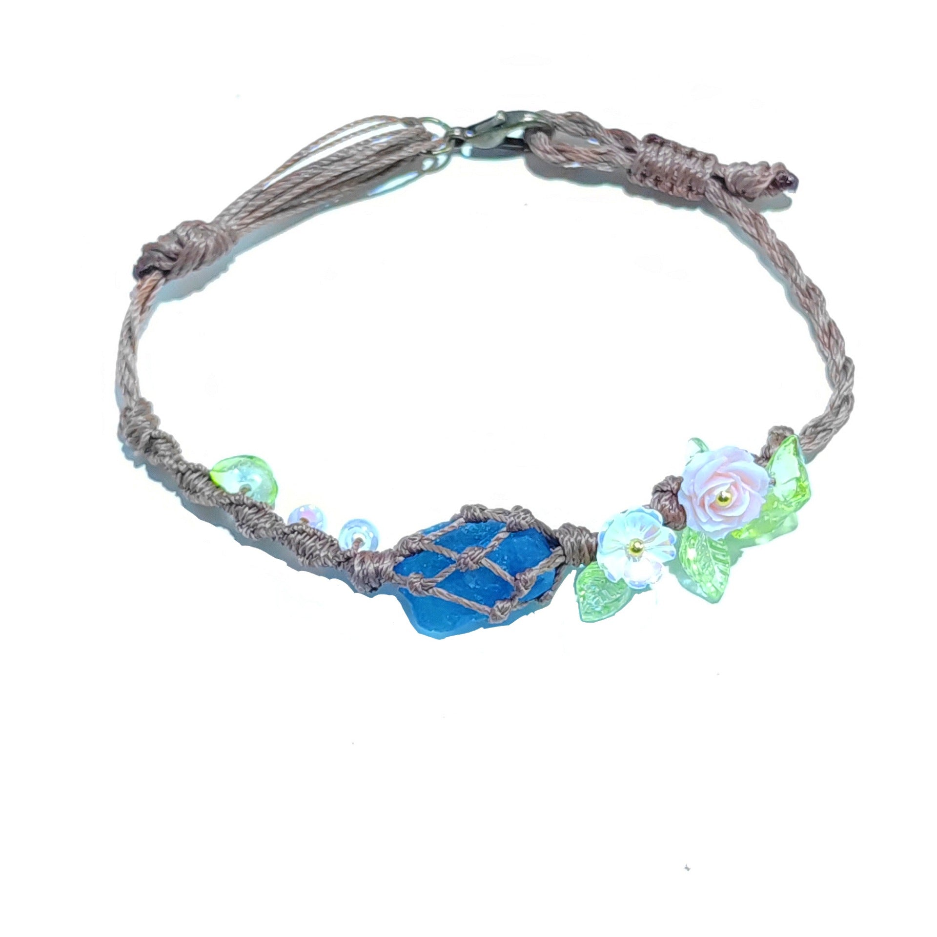 zensoullab Qingxiang Flowing Color·Flower Order Blue Fluorite Crushed Stone Heavy Craft Braided Rope Bracelet
