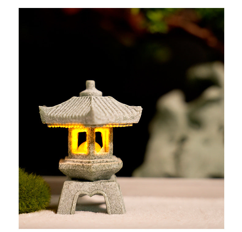 zensoullab Japanese Style Stone Lantern Micro Landscape Ornament Chinese Style Bonsai Fish Tank Decoration Ancient Style Desktop Zen Tea Table Stone Lantern