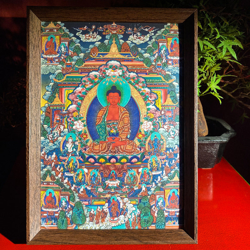 zensoullab Thangka Yellow God of Wealth Mahakala Buddha Statue Hanging Painting Desktop Display Guanyin Bodhisattva Wealth Attraction Entrance Decoration Painting