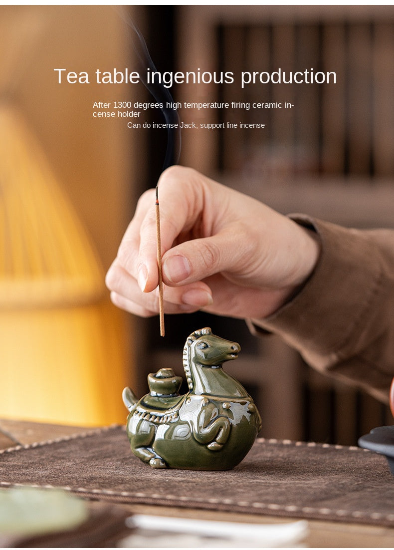Zensoullab Tangma Celadon Line Incense Holder Ceramic Immediately Rich Creative Tea Table Decoration Vertical Incense Holder Gift Incense Holder Incense Ceremony