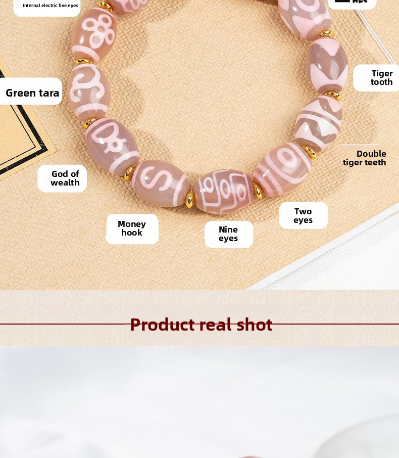 zensoullab Natural Agate Dzi Bead Bracelet Fashion Versatile Unisex Couple Style Tiger Tooth Multi-Totem Single Circle Bracelet