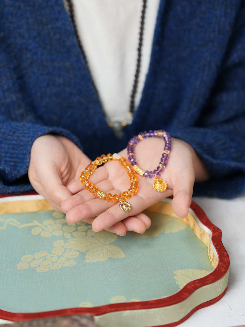 zensoullab Nine Purple Fire Cut Amethyst Bracelet for Women, Straight Cut High-end Crystal Jewelry Bracelet