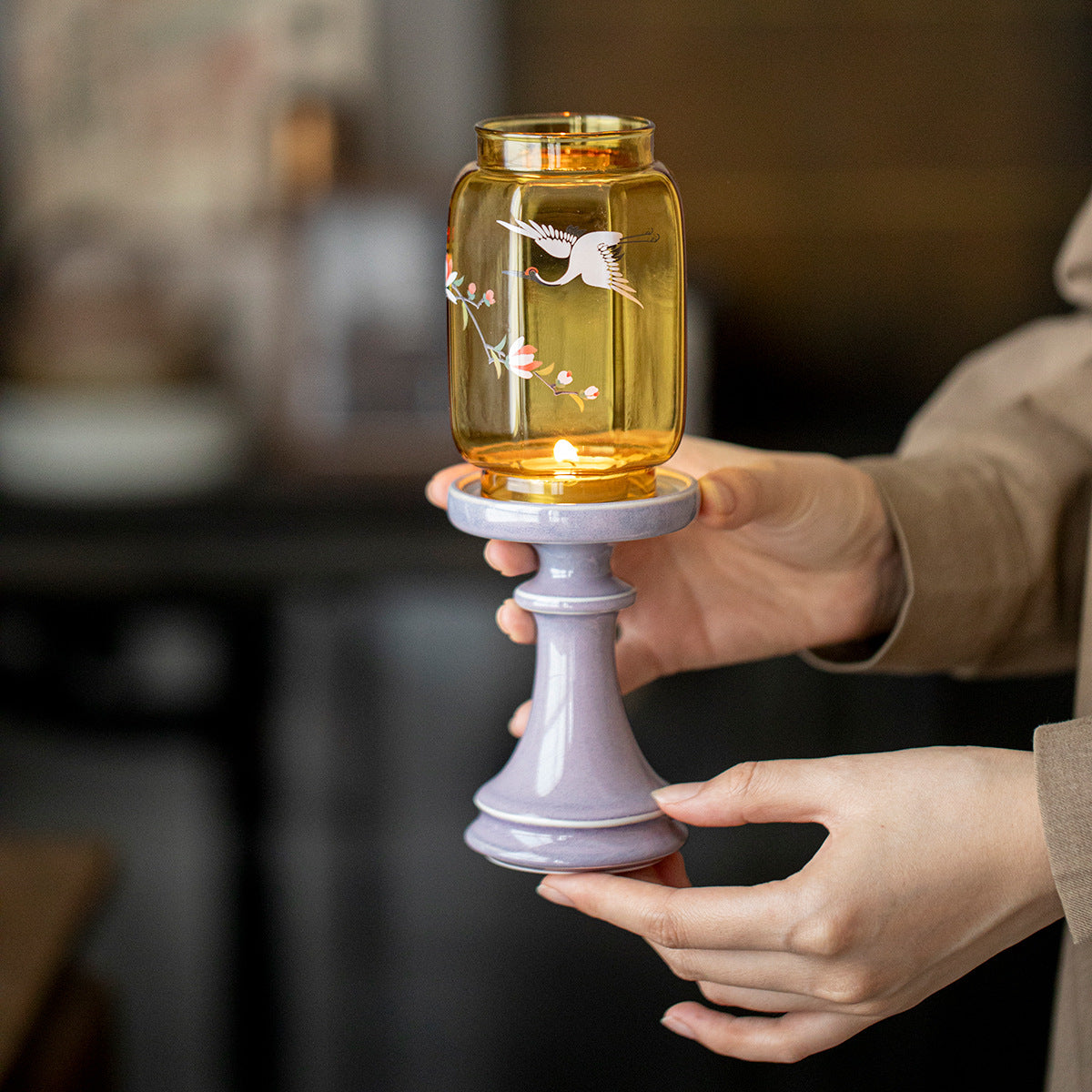 zensoullab Chinese Style Aromatherapy Candle Glass Candle Holder Lamp Zen Tea Room Atmosphere Lamp Home Floor Candle Lamp Decorative Ornament