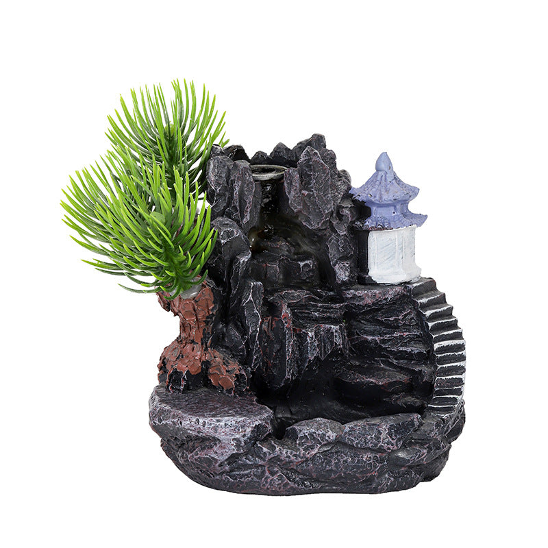zensoullab Large Creative Resin Small Backflow Incense Burner Mountain Water Flow Sandalwood Agarwood Incense Burner Indoor Home Decoration