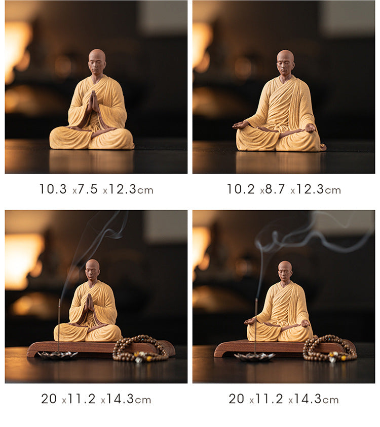 zensoullab Dust-Free Zen Little Monk Purple Clay Figurine Ceramic Figure Ancient Style Tea Room Display Stand Desktop Decoration