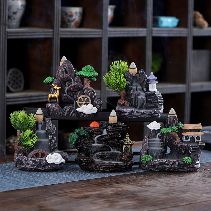 zensoullab Large Creative Resin Small Backflow Incense Burner Mountain Water Flow Sandalwood Agarwood Incense Burner Indoor Home Decoration