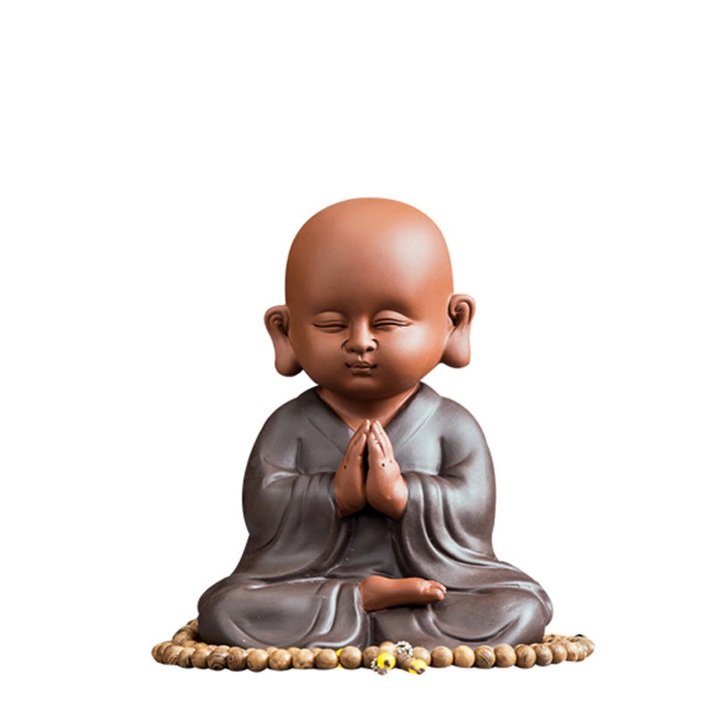 zensoullab Premium Large Ceramic Little Monk Figurine Purple Clay Figure Chinese Style Living Room Entrance Tea Room Zen Little Novice Decoration