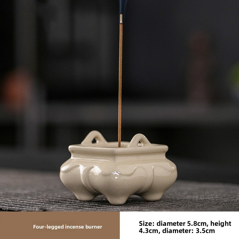 zensoullab Chinese Style Ceramic Incense Burner Tea Room Home Use Offering Four-Legged Incense Burner Portable Desktop Incense Holder Incense Ceremony Zen Ornament