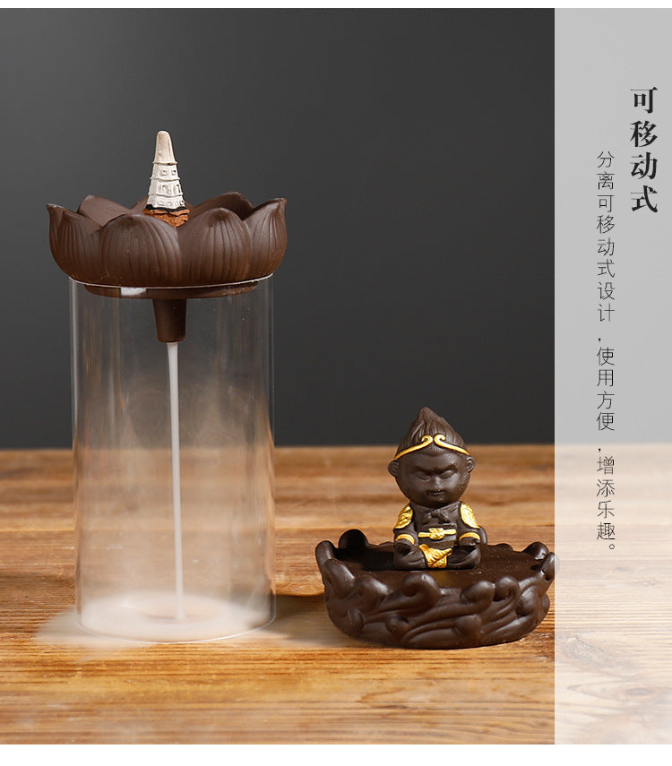 zensoullab Rulai Zen Windproof Cover Backflow Incense Burner Creative Purple Clay Yearly Abundance Backflow Burner Home Decor