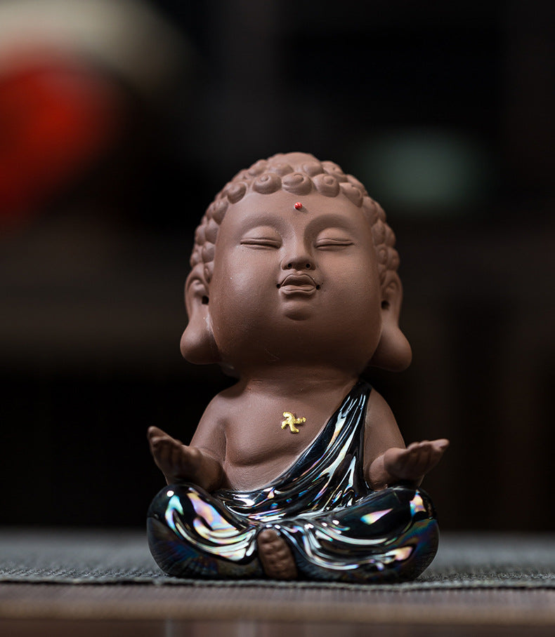 zensoullab Premium Ceramic Small Buddha Statue Home Decor Purple Clay Tathagata Tea Pet Tea Room Living Room Entrance Car Mounting Ornament
